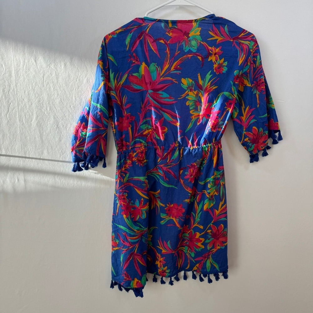 J.Crew Re-Imagined Tropical Floral Tassel Swim Cover Up Blue XXS - Picture 3 of 8
